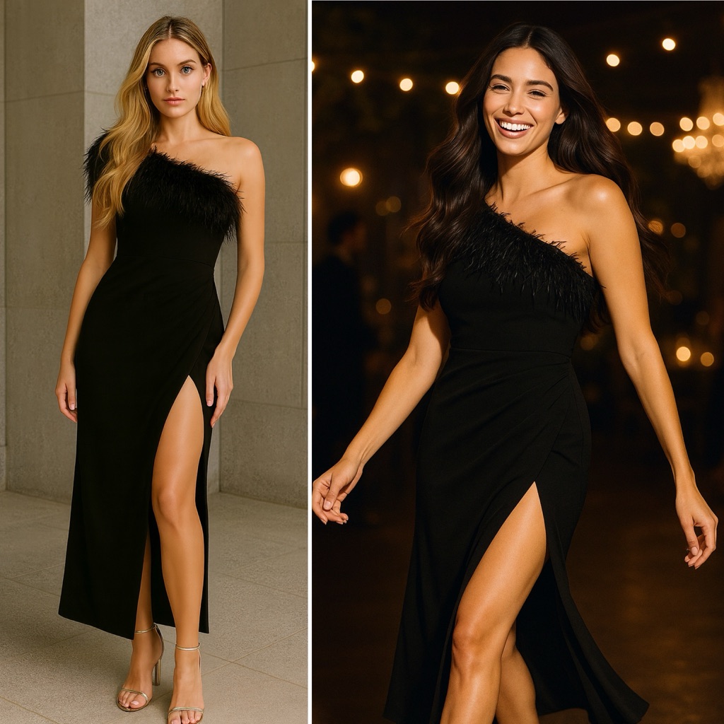 Mac Duggal Black One-Shoulder Midi Dress